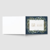 Blue Green Eukalyptus Frame Gold auf Weiß Gästebuch (Voll)