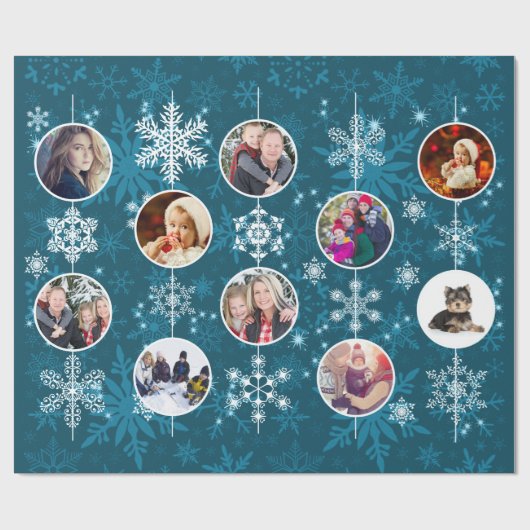 Blue Green Family Fotos Aquamarin Snowflake Design Geschenkpapier (Flach)