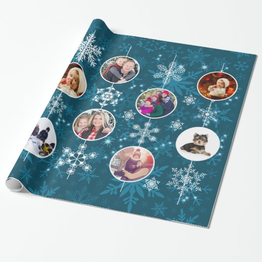Blue Green Family Fotos Aquamarin Snowflake Design Geschenkpapier (Ungerollt)
