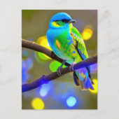Blue Green Fantasy Bird auf einem Zweig Postkarte (Vorderseite)