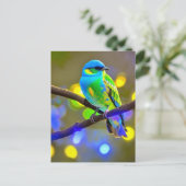 Blue Green Fantasy Bird Postcard Postkarte (Stehend Vorderseite)