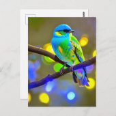 Blue Green Fantasy Bird Postcard Postkarte (Vorne/Hinten)