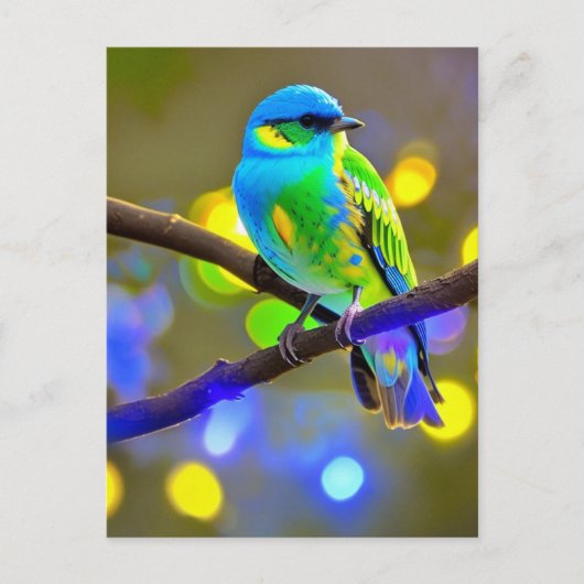 Blue Green Fantasy Bird Postcard Postkarte (Vorderseite)