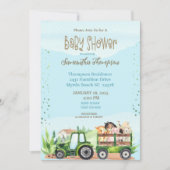 Blue Green Farm Traktor Boys Baby Dusche Einladung (Vorderseite)