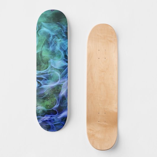 Blue Green Fire Flame Wirbel Skateboard Decke (Vorderseite)