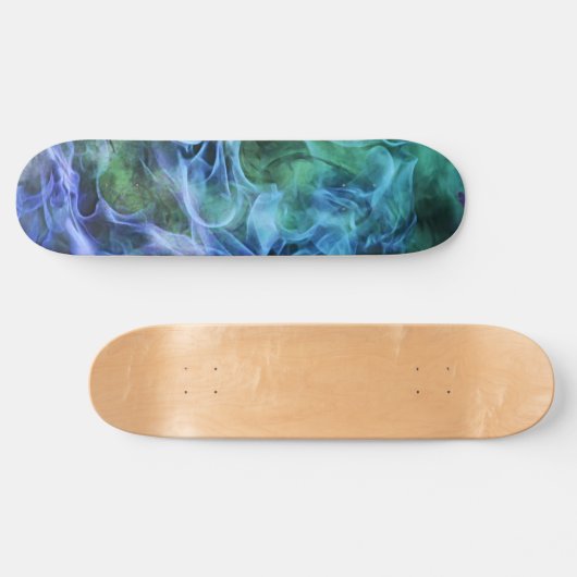 Blue Green Fire Flame Wirbel Skateboard Decke (Horizontal)