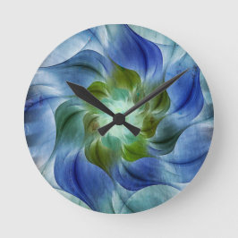 Blue Green Flame Fraktal Blume Runde Uhr