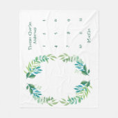 Blue Green Floral Blätter Baby Milestone Boy Baby Fleecedecke (Vorderseite)
