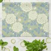 Blue Green Floral Block Print Geschirrtuch (Gefaltet)