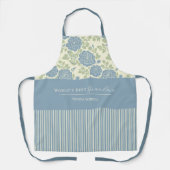 Blue Green Floral Block Print Stripe Schürze (Vorderseite)