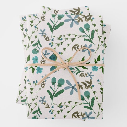 Blue Green Floral Blume Geschenk für ihre Wasserfa Geschenkpapier Set (Beispiel)