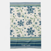 Blue Green Floral Fun Chic Personalisierter Name Geschirrtuch (Vertikal)