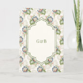 Blue Green Floral Ivory All in One Sikh Wedding Einladung (Rückseite)