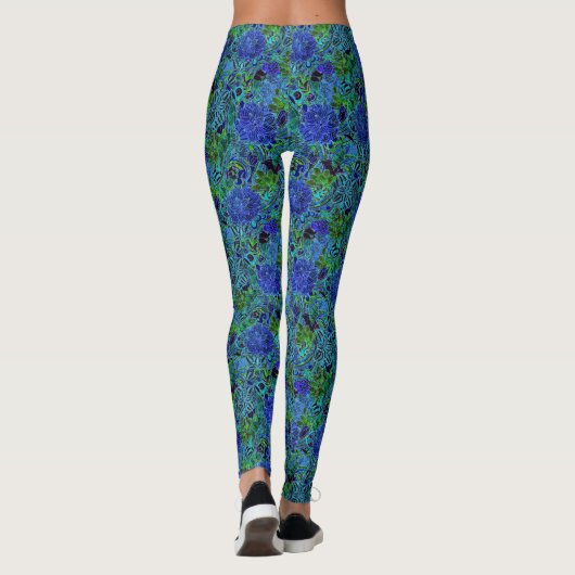 Blue Green Floral Leggings (Rückseite)