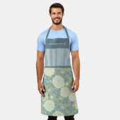 Blue Green Floral Personalized Block Print Stripe Schürze (Getragen)
