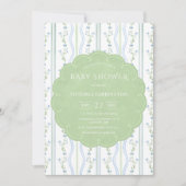 Blue & Green Floral Vintag Baby Dusche Einladung (Vorderseite)