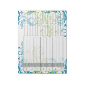 Blue Green Floral Weekly Personalized Menu Plan Notizblock (Rotiert)
