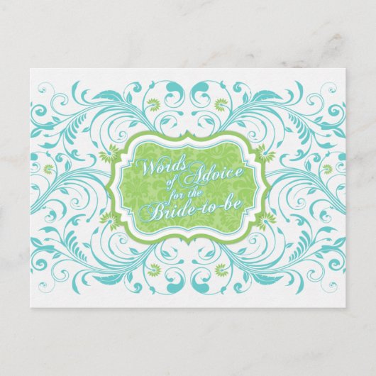 Blue Green Floral Words of Advice for the Bride Hinweiskarte (Vorderseite)
