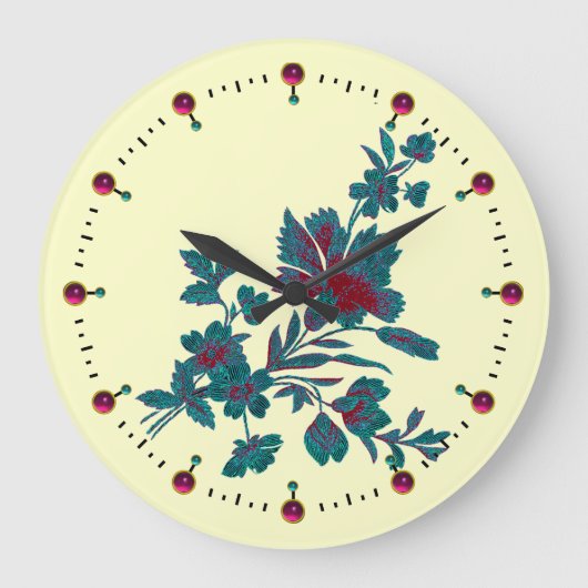 BLUE GREEN FLOWER BOUQUET WITH CARNATION GROßE WANDUHR (Vorderseite)