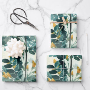 Blue Green Foliage Geschenkpapier Set