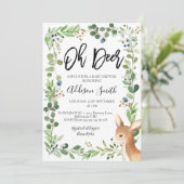 Blue Green Foliage Oh Deer Baby Dusche Einladung (Stehend Vorderseite)