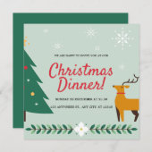 Blue Green Folk Illustration Weihnachtsessen Abend Einladung (Vorne/Hinten)