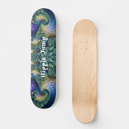 Blue Green Fraktal Art Spirals und Skate Trick Skateboard (Vorderseite)