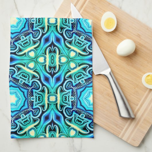 Blue Green Gemustert Kitchtuch Geschirrtuch (Viertel Falte)