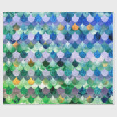 Blue Green Girly Mermaid Fish Scales Geschenkpapier (Flach)