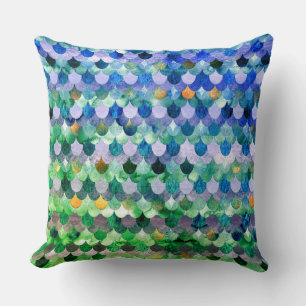 Blue Green Girly Mermaid Fish Scales Kissen