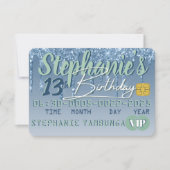 Blue & Green Glitzer Tropfen VIP Kreditkarte Gebur Einladung (Vorderseite)