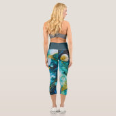 Blue Green Gold Alcohol Ink Cosmos Capri Leggings (Rückseite)