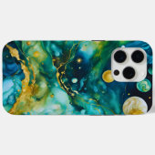 Blue Green Gold Alcohol Ink Cosmos Case-Mate iPhone Hülle (Rückseite (Horizontal))
