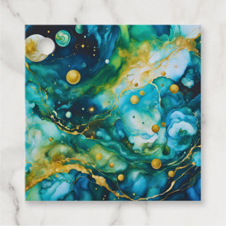 Blue Green Gold Alcohol Ink Cosmos Geschenkanhänger