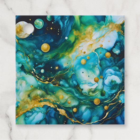 Blue Green Gold Alcohol Ink Cosmos Geschenkanhänger (Vorderseite)