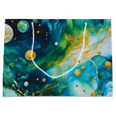 Blue Green Gold Alcohol Ink Cosmos Große Geschenktüte (Vorderseite)