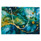 Blue Green Gold Alcohol Ink Cosmos Große Geschenktüte (Rückseite)
