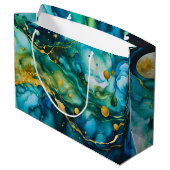 Blue Green Gold Alcohol Ink Cosmos Große Geschenktüte (Rückseite Schrägansicht)