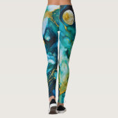 Blue Green Gold Alcohol Ink Cosmos Leggings (Rückseite)
