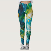Blue Green Gold Alcohol Ink Cosmos Leggings (Vorderseite)