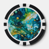 Blue Green Gold Alcohol Ink Cosmos Pokerchips (Vorderseite)