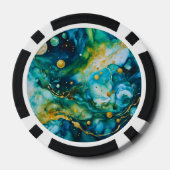 Blue Green Gold Alcohol Ink Cosmos Pokerchips (Rückseite)
