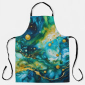 Blue Green Gold Alcohol Ink Cosmos Schürze (Vorderseite)
