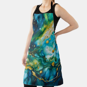 Blue Green Gold Alcohol Ink Cosmos Schürze