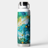 Blue Green Gold Alcohol Ink Cosmos Trinkflasche (Rückseite)
