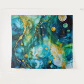 Blue Green Gold Alcohol Ink Cosmos Wandteppich (Vorderseite (Horizontal))