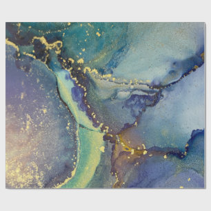Blue Green Gold Alkohol Alkohol Tinte Abstrakte Ku Geschenkpapier