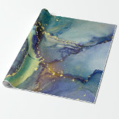 Blue Green Gold Alkohol Alkohol Tinte Abstrakte Ku Geschenkpapier (Ungerollt)