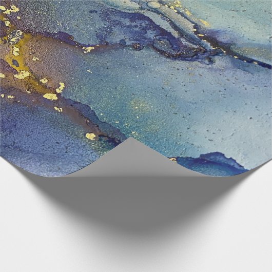 Blue Green Gold Alkohol Alkohol Tinte Abstrakte Ku Geschenkpapier (Ecke)