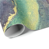 Blue Green Gold Alkohol Alkohol Tinte Abstrakte Ku Geschenkpapier (Rolleneckpunkt)